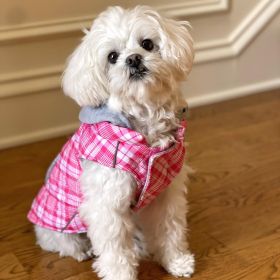 Weekender Dog Sweatshirt Hoodie - Pink and White Plaid Flannel (size: large)