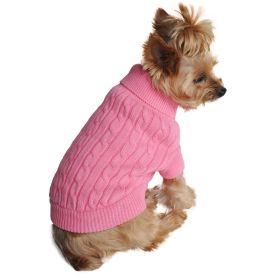 Dog Cable Knit 100% Cotton Sweater       Candy Pink (size: XX-Small)