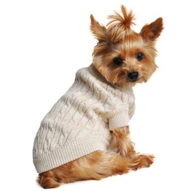 Dog Cable Knit 100% Cotton Sweater       Oatmeal (size: X-Small)