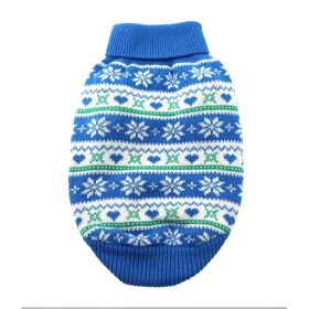 Dog Cable Knit 100% Cotton Sweater  Snowflakes and Hearts Blue (size: XX-Small)